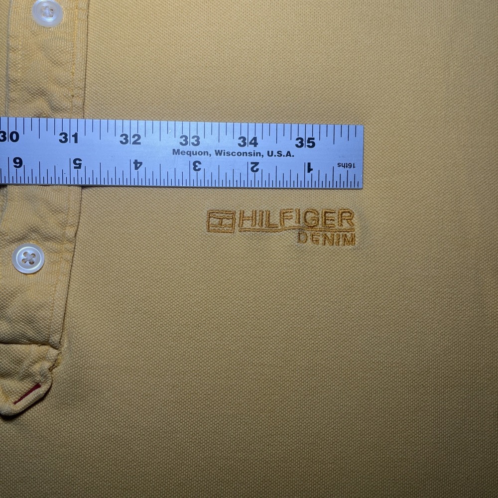 VTG Tommy Hilfiger Jeans Embroidered Denim Polo Yellow Shirt SZ L Short Sleeve - Picture 9 of 16
